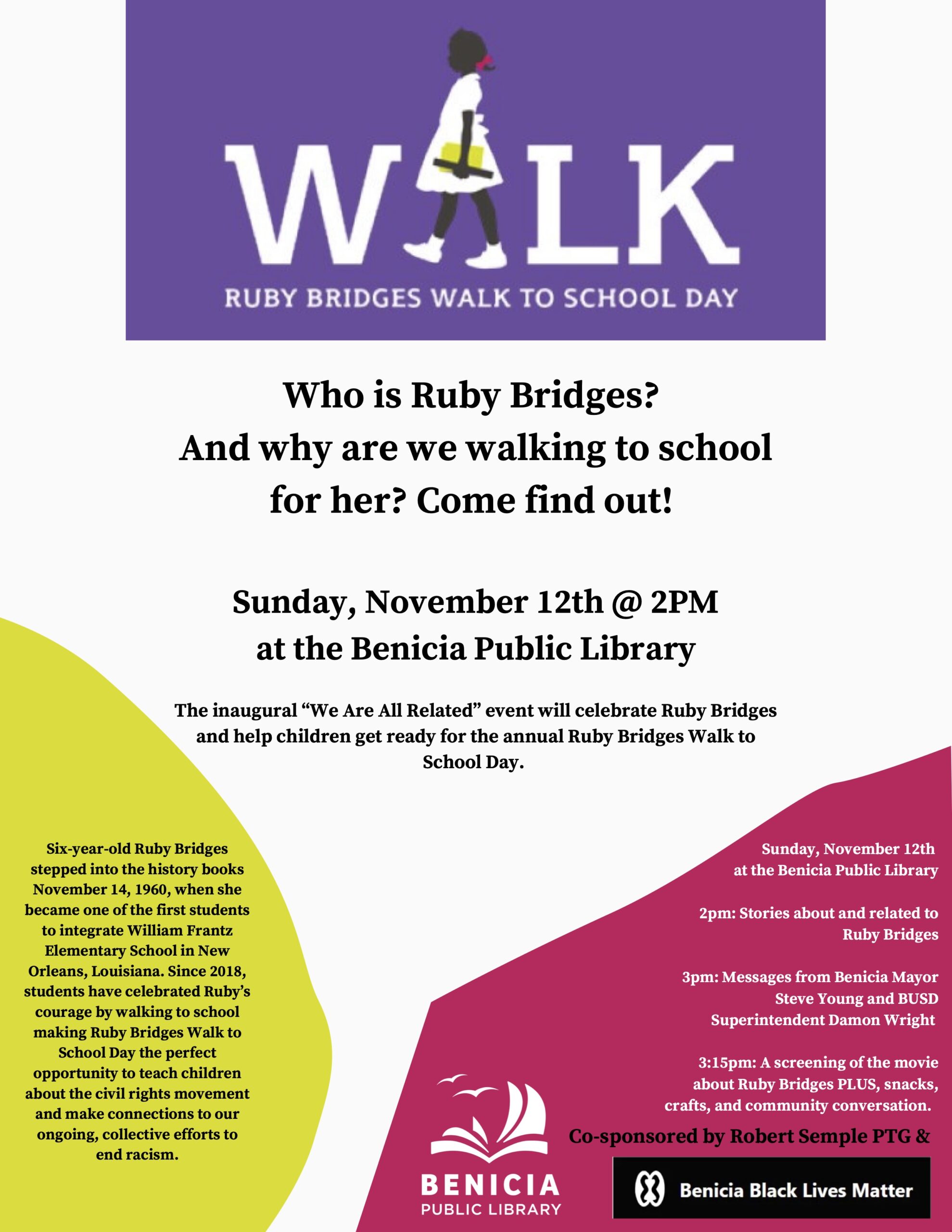 TODAY 2-5 pm – Learn about Ruby Bridges at Benicia Public